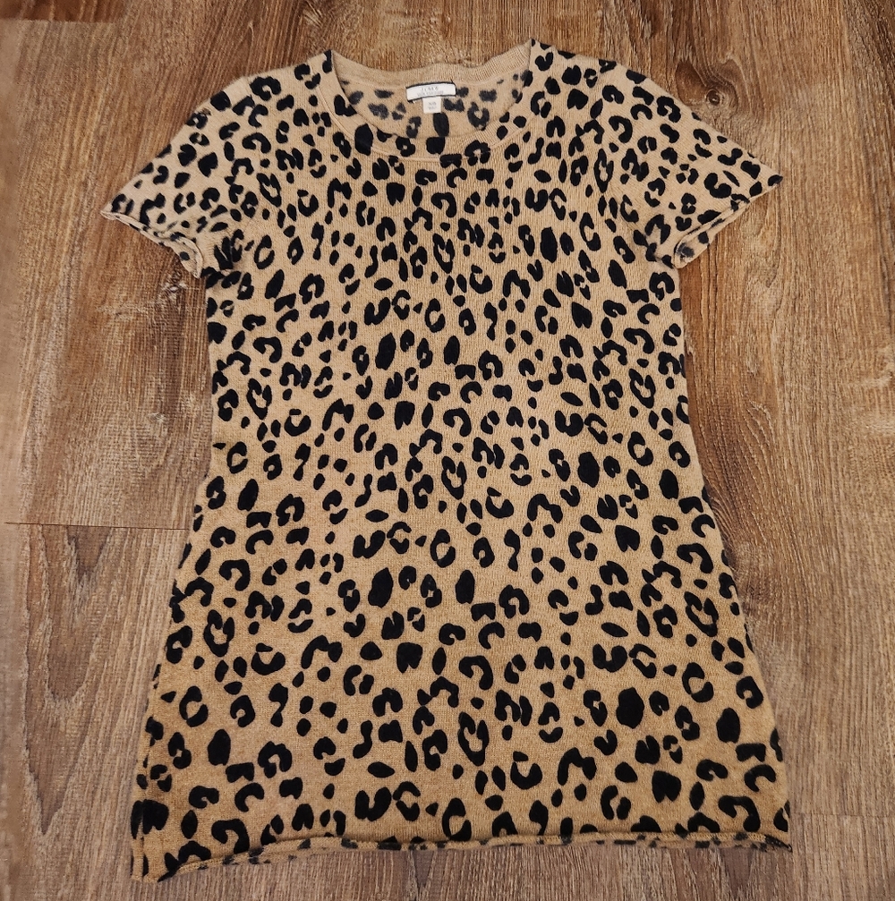 Flawed J Crew Cashmere Leopard Print Short Sleeve Top